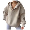 thumbnail image 2 of Xcmzpl Women's Fleece Hoodies Cute Solid Color Hooded Sweatshirt Trendy Sweater Tops Workout Long Sleeve Blouses Early Fall Fashion, 2 of 6