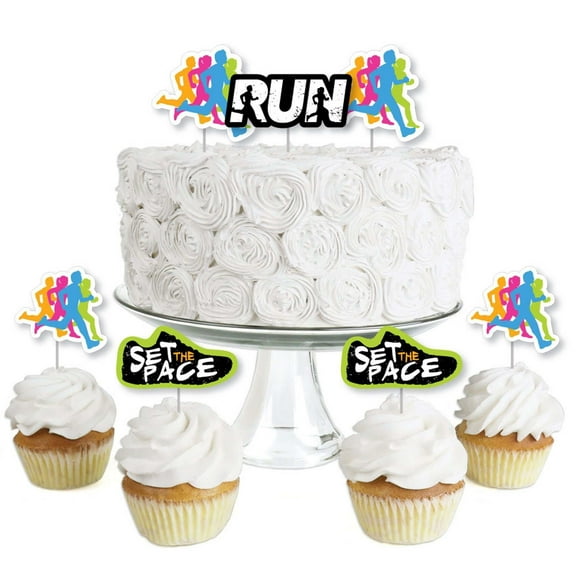Big Dot of Happiness Set the Pace - Running - Dessert Cupcake Toppers - Track, Cross Country or Marathon Birthday Party Clear Treat Picks - Set of 24