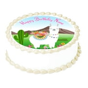 Llama fun 7.5" round Edible cake topper image Birthday Party Decoration.
