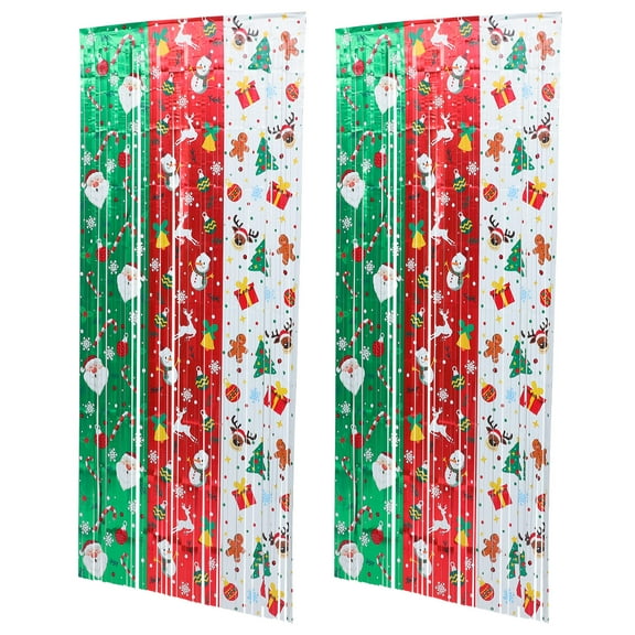 UPOUART 2Pcs Party Streamers Multi Color Foil Fringe Curtain Christmas Style Tinsel Backdrop Decoration