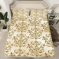 thumbnail image 2 of Victorian Gothic Bed Sheets Full Vintage Damask Floral Sheets, Victorian Baroque Sheet Set Adults Golden Damask Fitted Sheet Bohemian Exotic Printed Bedding Flat Sheet, 2 of 6