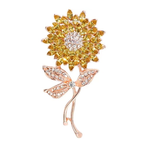 Skymirror Sunflower Shape Brooch with Faux Pearl Shiny Rhinestones Pin Suit Lapel Badge Clothing Accessories Wedding Gift