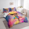 thumbnail image 3 of Manfei Cute Little Girl Bedding Comforter Set 7 Pieces for Kids, Fairy Tale Princess Full Bedding Set, Pink Plum Watercolor Reversible Fitted Sheet Flat Sheet, Lightweight Room Decor, 3 of 7