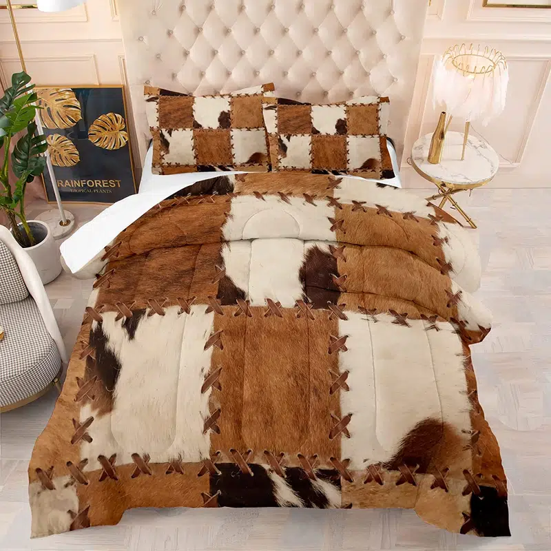 Brown Cow Print Comforter Set Queen Farmhouse Cow Print Bedding In A
