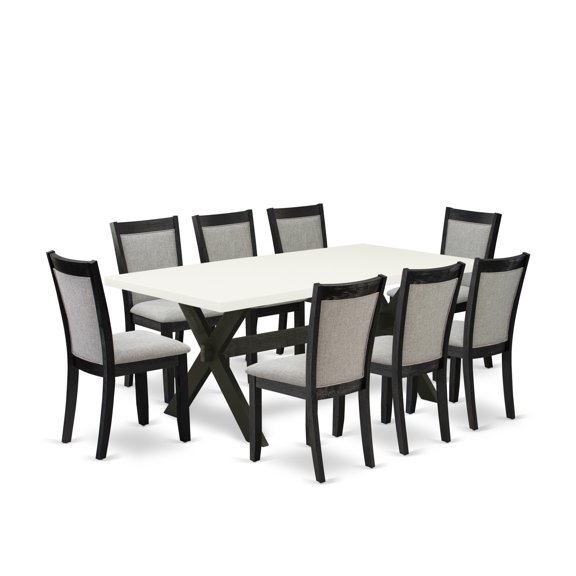 X627MZ606-9 9Pc Dining Room Set - Rectangular Table and 8 Parson Chairs - Multi-Color Color