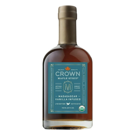 Crown Maple Madagascar Vanilla Infused Organic Maple Syrup, 25 Fl Oz, Real Vanilla Bean, Pancakes, Baking, Cocktails & Brunch