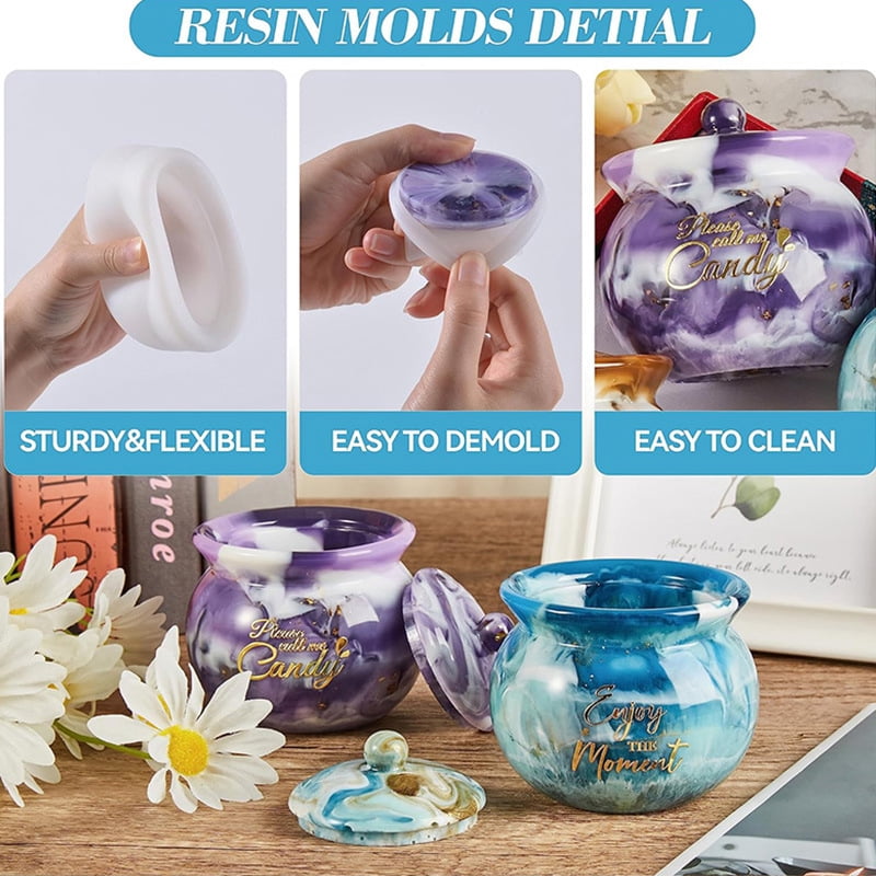 1PC Round Storage Box Silicone Mold, Storage Resin Mold with Lid for Handmade Crafts DIY Storage Jar for Jewelry Ornaments Container