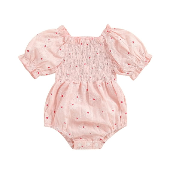 Musuos Baby Girl Cute Romper 0-24 Months Casual Short Puff Sleeve Floral Print Bodysuit Newborn Playsuit