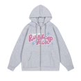 thumbnail image 4 of Unisex Casual Solid Color Zipper Hoodie - Trendy Letter Printed Hooded Jacket (RusnKoep Taced), Light Gray, XXXL, 4 of 4