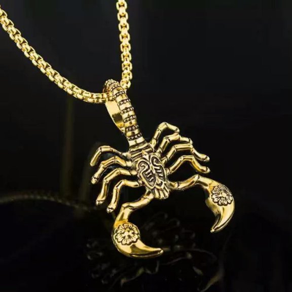 HOOUN MEN Stainless Steel Necklace 3D Casting Vintage Scorpion King Pendant 0852-Gold