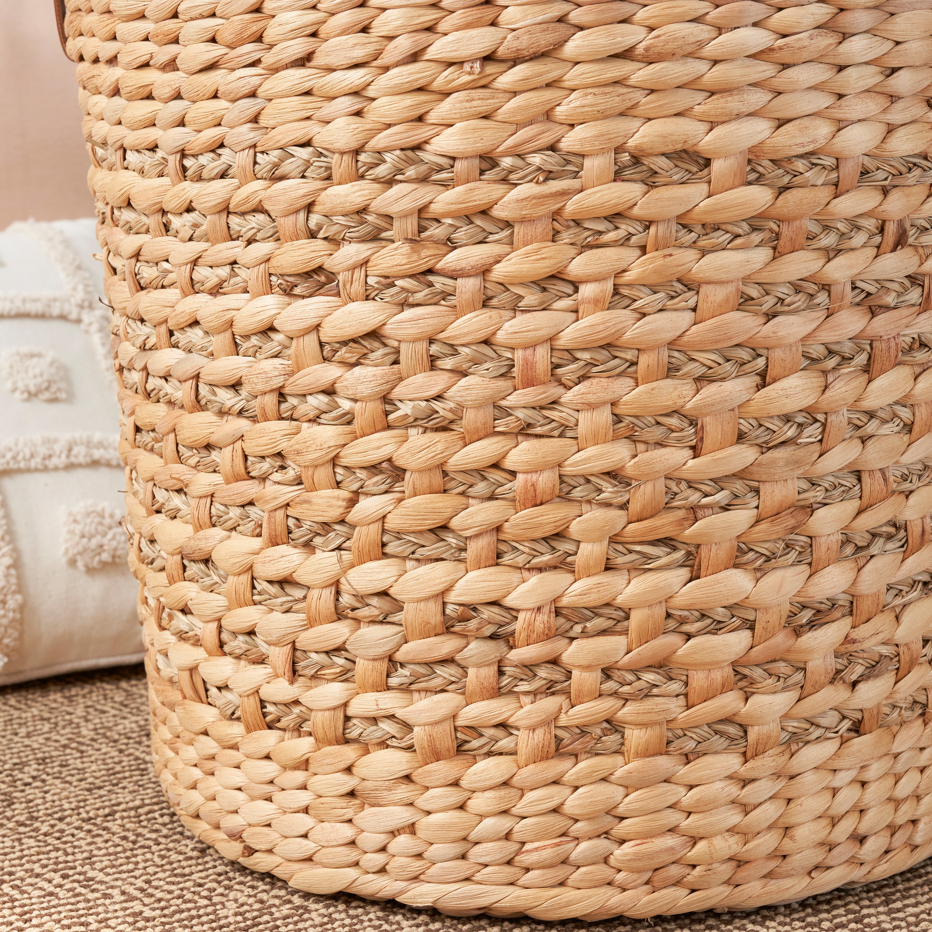 Maria Water Hyacinth Woven Round Multi Use Brown Storage Basket - Large
