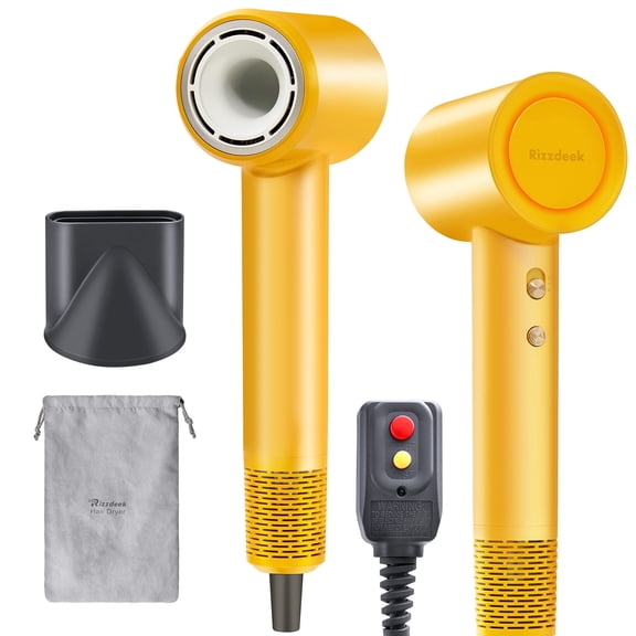 High Speed Ionic Hair Dryer,110000 RPM Brushless Motor, 500M Negative Ions,Low Noise Lightweight Blow Dryer ,Thermo-Control ,Magnetic Nozzle,Yellow