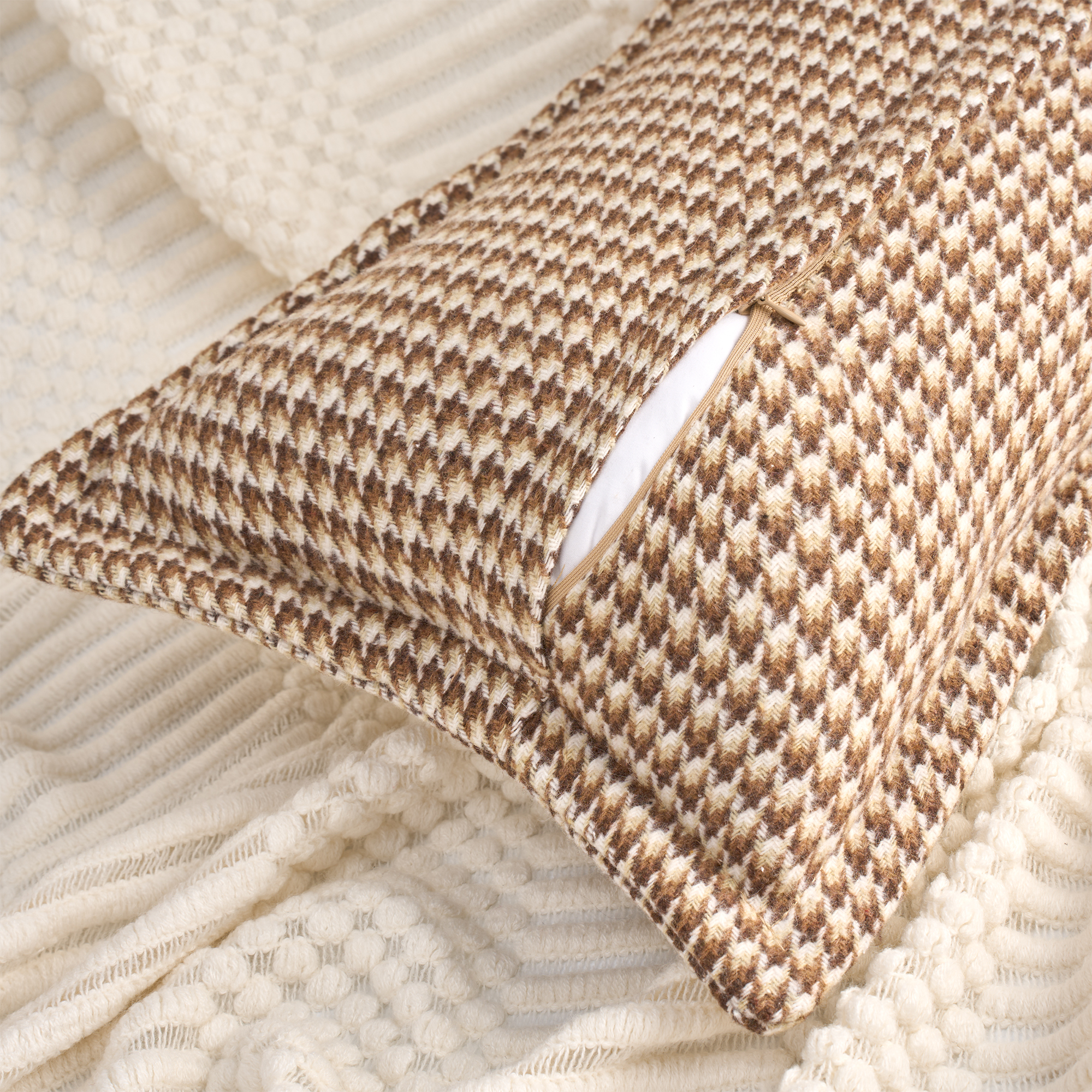 Unique Bargains Soft Houndstooth Throw Pillow Covers Set of 2 Brown 20" x 12"
