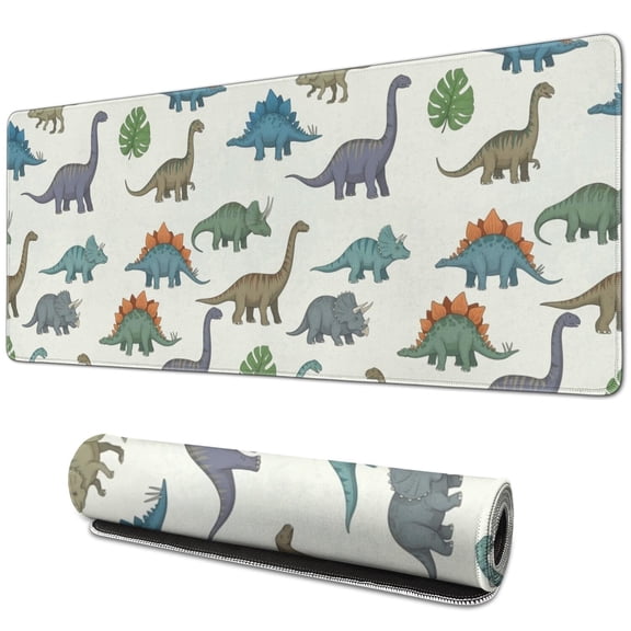 Long Mouse Pads for Desk,LightColor Cartoon Dinosaurs Leaves Desk Mats on Top Of Desks, Desk Mouse Pad Extra Large with 3mm Non-Slip Base and Stitched Edge for Gaming,Work,Home 31.5"x11.8"