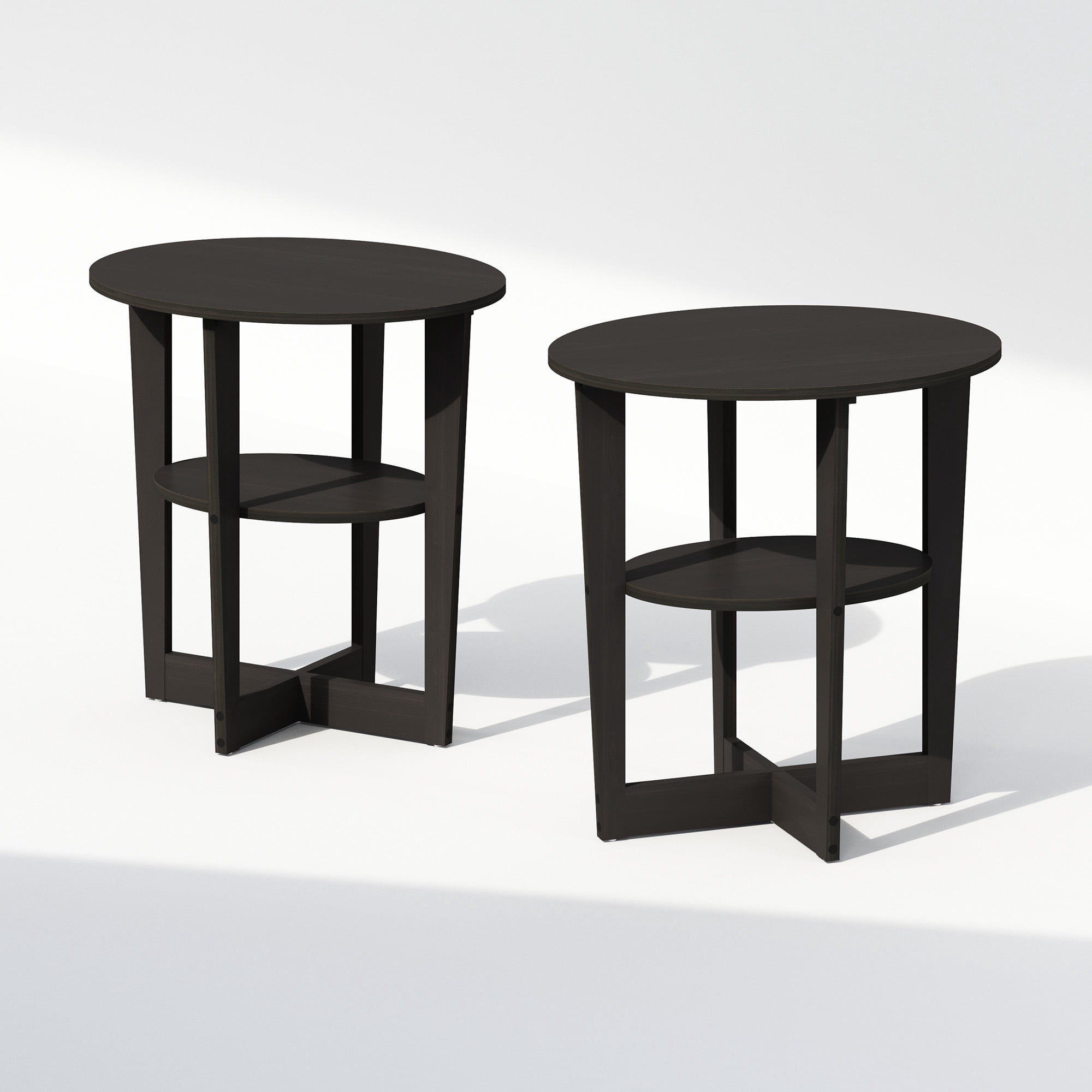 Furinno JAYA Oval End Table, Side Table, Black Walnut, Set of 2