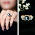 thumbnail image 3 of Rosec Jewels Tahitian Pearl Engagement Ring with Moissanite - 8 Carat - Black Pearl Ring - AAA Quality - with Jewelry Box, 14K Yellow Gold, US 4.00, 3 of 9