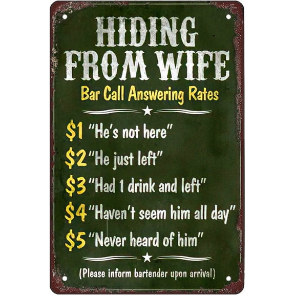 Retro Funny Metal Sign Sheet Signs Tin Sign,Hiding From Wife Bar Outdoor Home Wall Decoration, Size:8 X 12