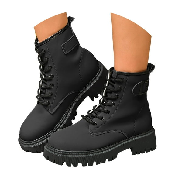 Dakaela Women's Combat Boots Lace up Chelsea Platform Ankle Booties Waterproof Winter Hiking Work Shoes