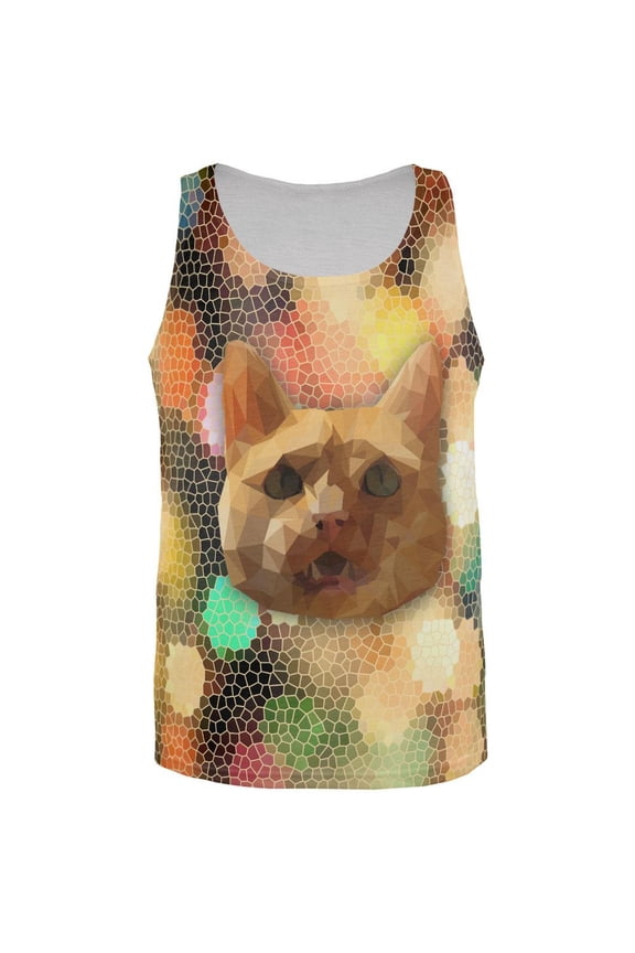 Geometric Poly Cat All Over Adult Tank Top - X-Large