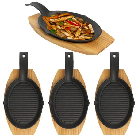 Mr. Bar-B-Q (2 or 8 Piece) Fajita Skillet Pan Set With Wood Base Kitchen Accessories Cast Iron Skillet Cooking Set