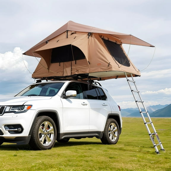 VEVOR Rooftop Tent Hard Shell, Rooftop Tent Hardshell for 2-3 Person, Folding Hard Shell Roof Top Tent with Telescopic Ladder Mattress PVC Cover Bag, Waterproof for Jeep SUV Van Truck