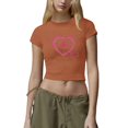 thumbnail image 1 of TSADFHJI Hauts de Vacances pour Femmes Plus Mode Décontractée Imprimée Col Rond Manches Courtes Ajusté T-Shirts m Marron, 1 of 4