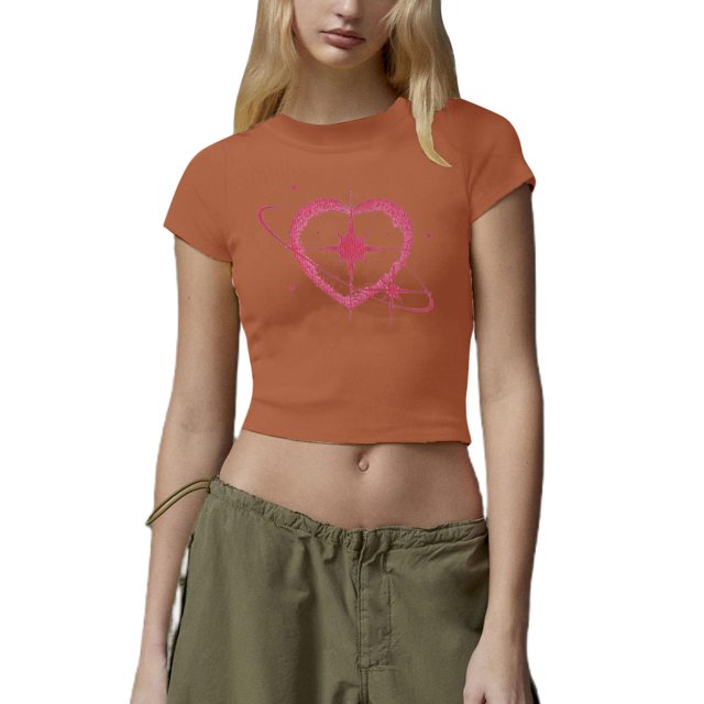 TSADFHJI Hauts de Vacances pour Femmes Plus Mode Décontractée Imprimée Col Rond Manches Courtes Ajusté T-Shirts m Marron