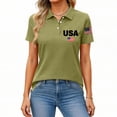 thumbnail image 3 of 250th Anniversary Polo Shirt for Women 1776-2026 - Patriotic USA Flag Graphic Short Sleeve Collared Top - Casual Button-Up Tee with Side Slits for Independence Day Army Green L, 3 of 5