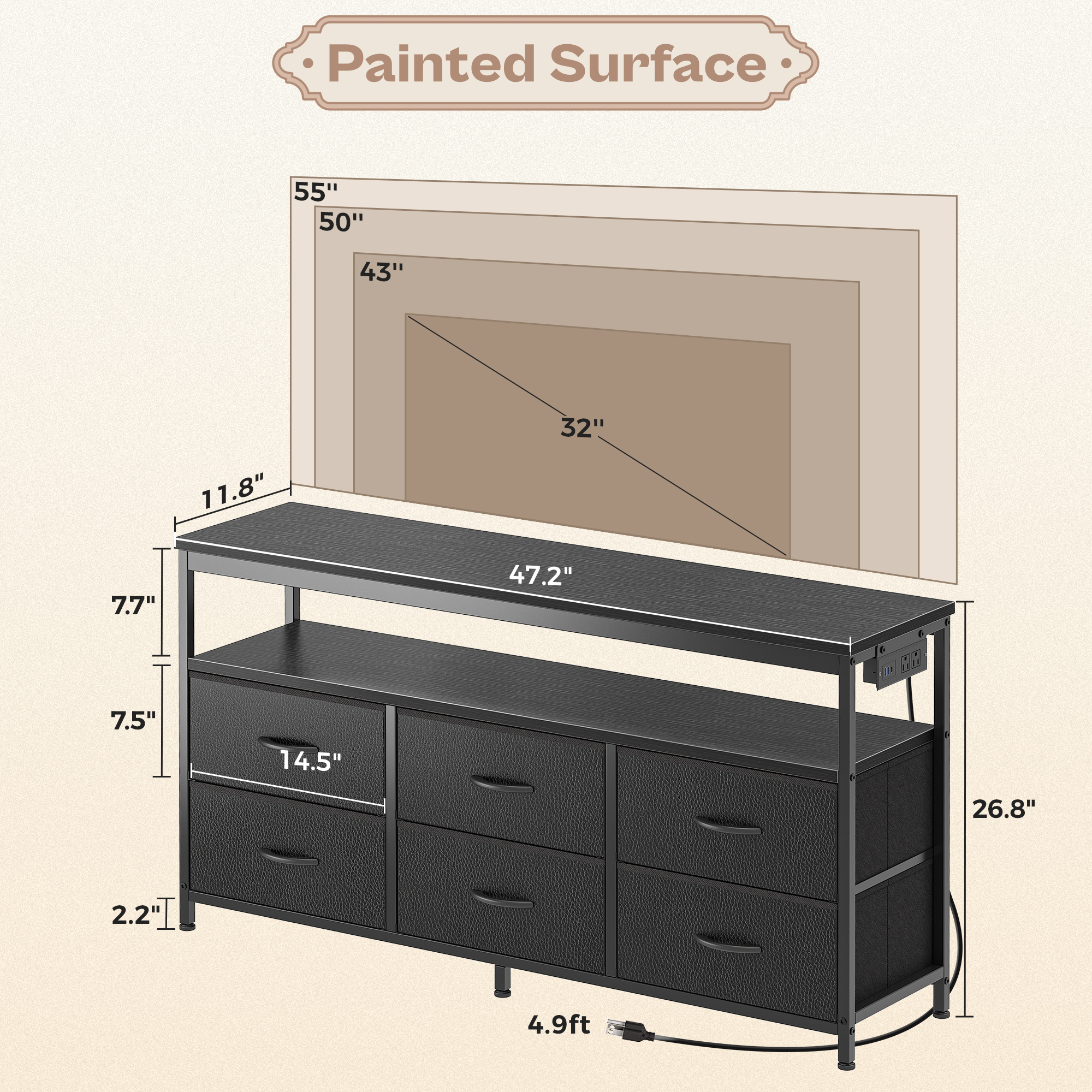 Amadwell LED TV Stand Dresser with 6 Drawers, Black photo 6