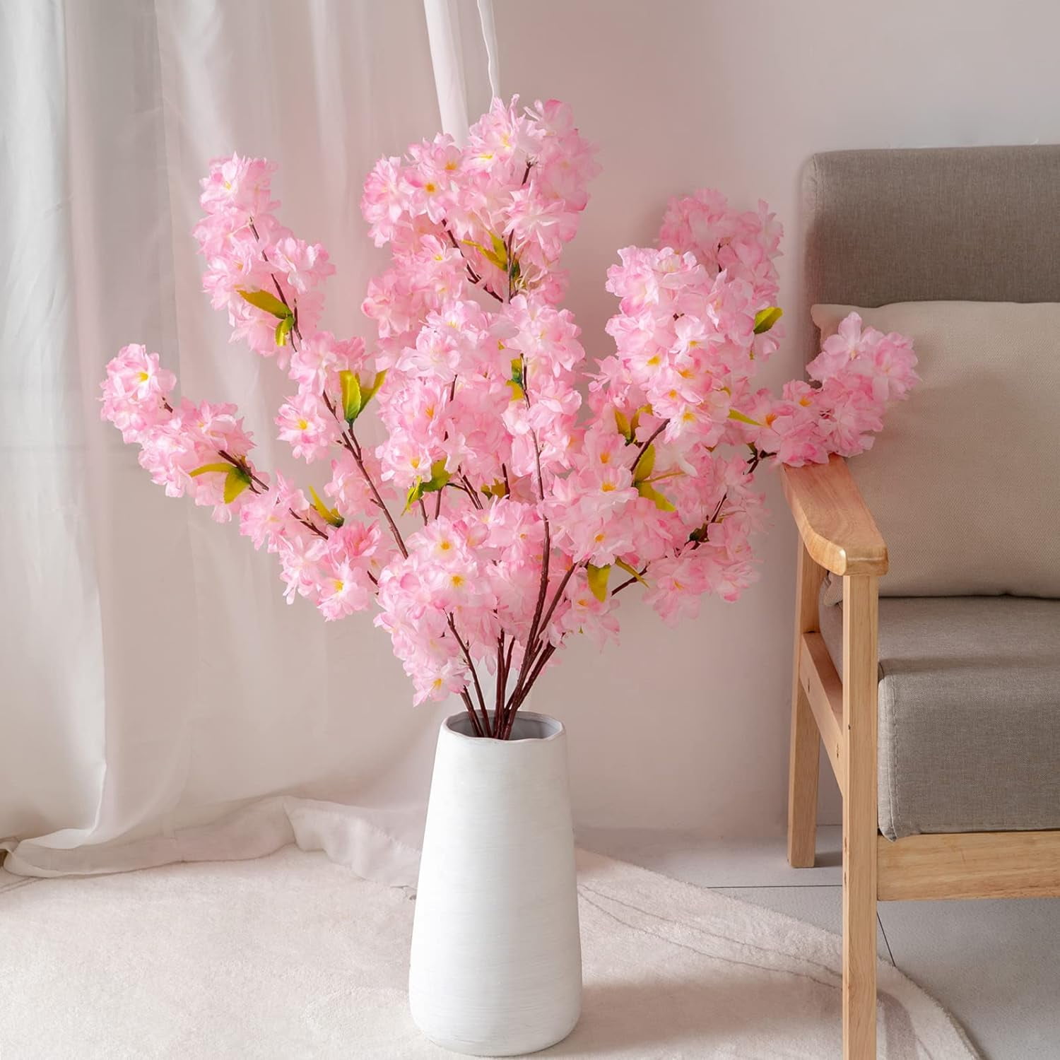 Artificial Flowers Cherry Blossom Branches 42 Inch Fake Silk Cherry Blossom Flowers Arrangements for Wedding Party Home Decoration (Dark Pink,3Pack)