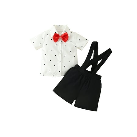 

Baby Boys Shorts Set Bow Tie Dots Print Short Sleeve Shirt with Overall Shorts Summer Outfit