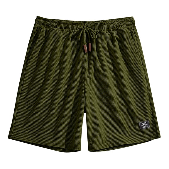 BRANROY Men's Casual Shorts Summer Corn Pattern Textured Classic Fit Drawstring Waist Soft Breathable Retro Style Daily,Army Green L