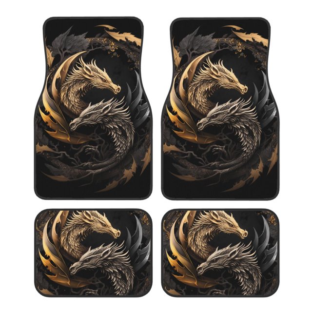 Balery Vintage Metal Dragon Juego de 4 Alfombrillas para Auto, Revestimientos de Caucho Resistente, Diseño Antideslizante