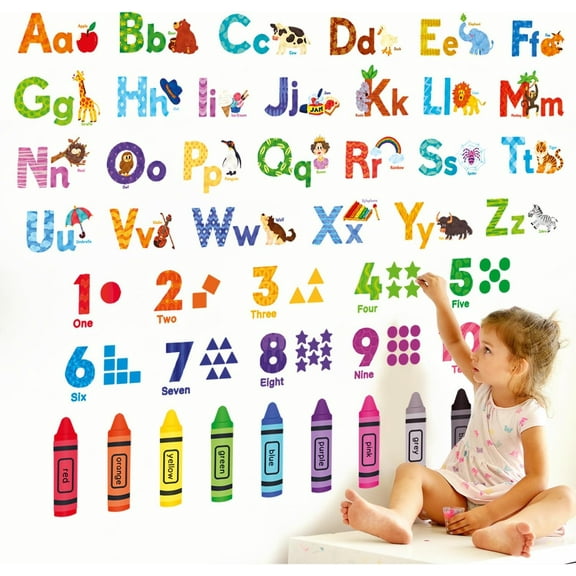 8044 Animal Alphabet Numbers Colour Decals Stickers Kids Peel and Stick Removable for Room décor Letters ABC Classroom playroom Decorations Educational Bedroom Nursery