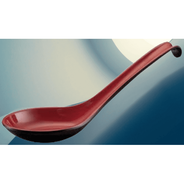 Asian Chinese red and black soup spoon with hook, length 16.5cm/6.4 inches,  spoon surface about 4.1cm/1.6 inches 
