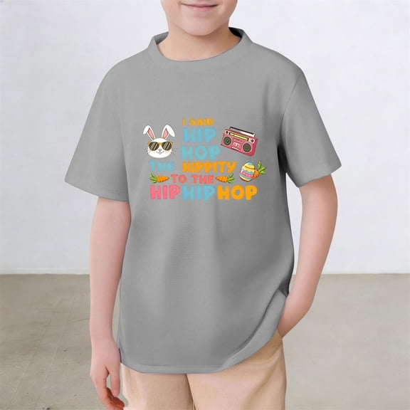 Gzbliryd Easter Cute Bunny Shirt Leopard Rabbit Tshirt Short Sleeves Rabbit T-Shirts Crew Neck Easter T Shirts for Boy Summer Clothes for Girls (Light Gray,6-7 Years)
