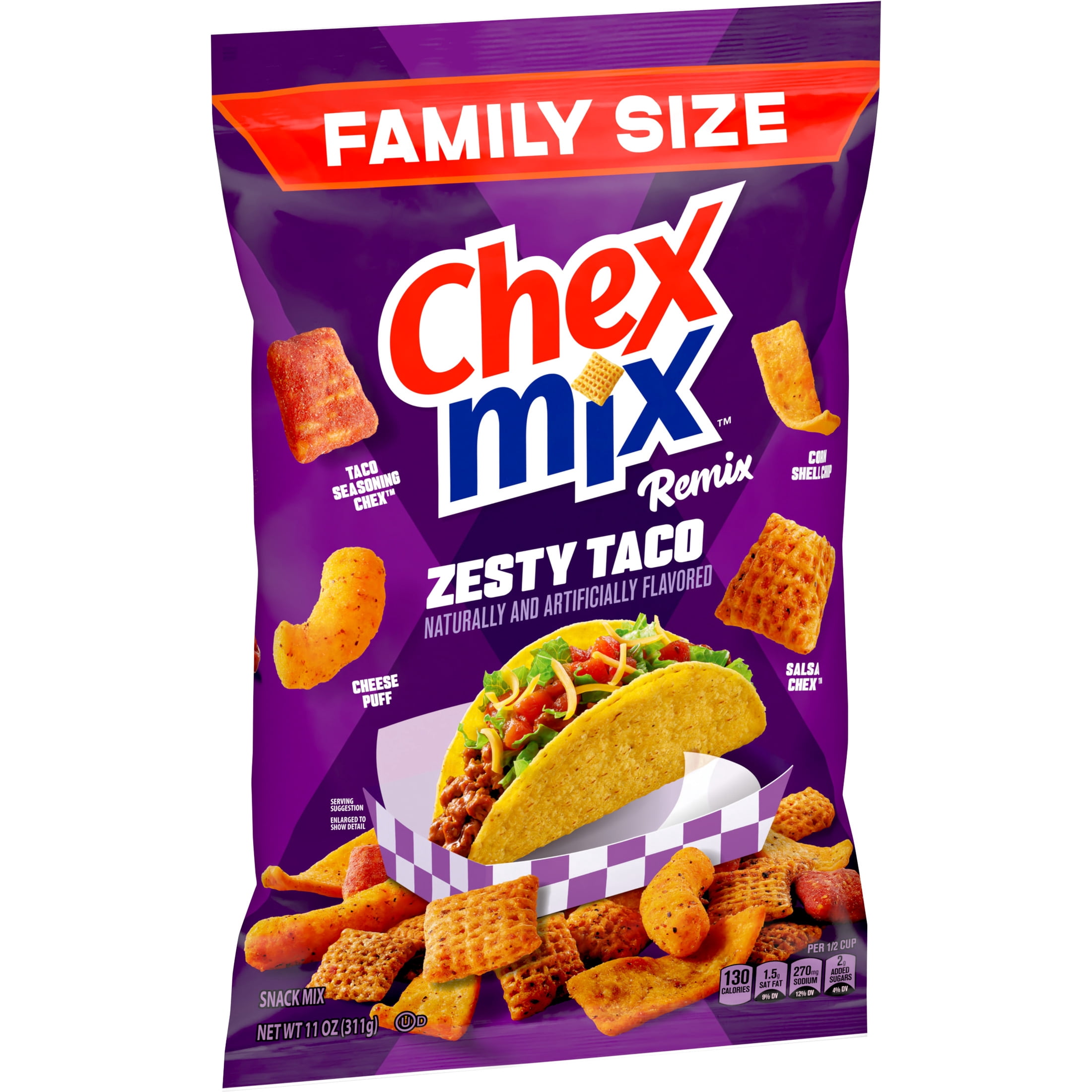 Chex Mix, Snack Mix, 11 oz, Zesty Taco Flavor, Family Size