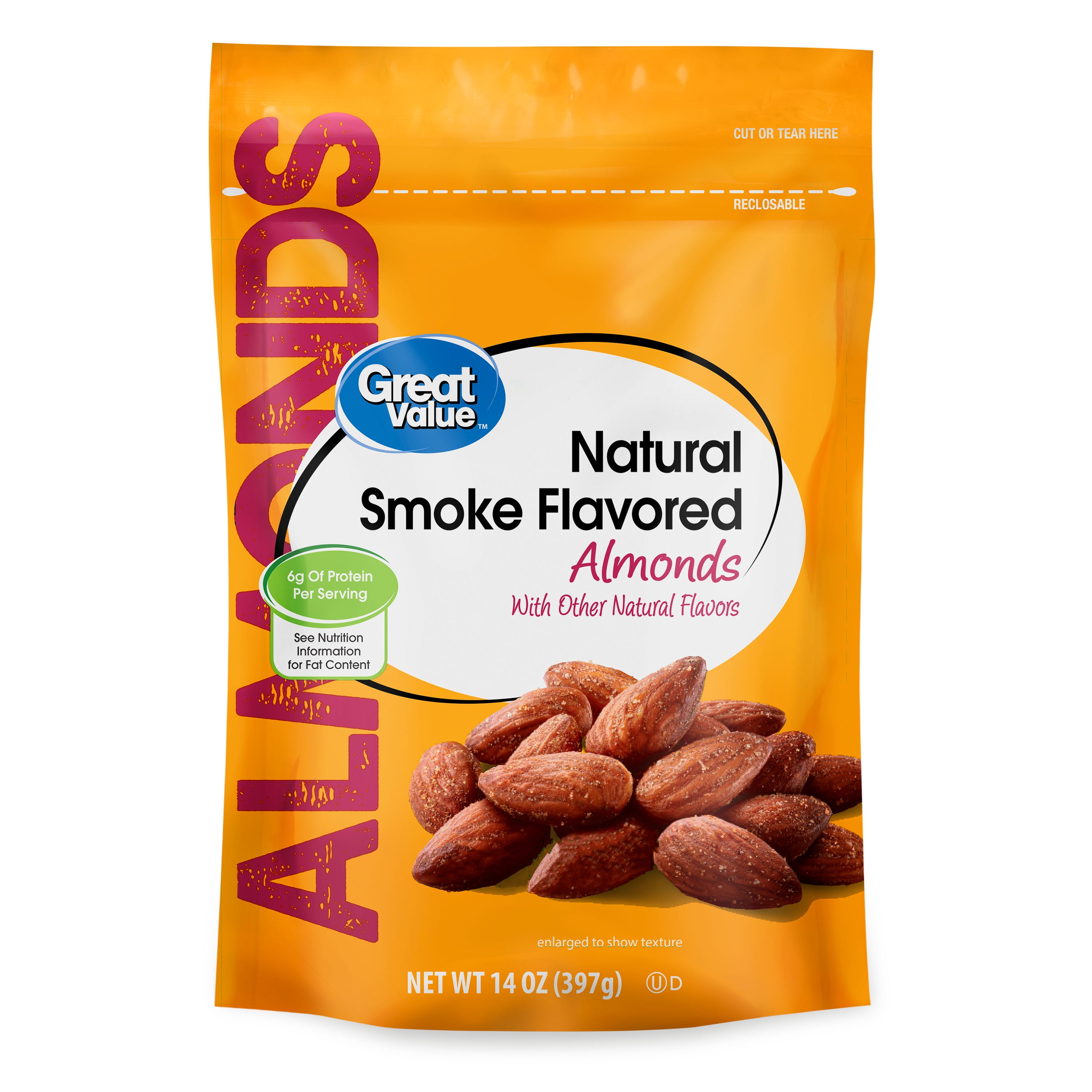 (6 pack) Great Value Natural Smoke Flavored Almonds, 14 oz