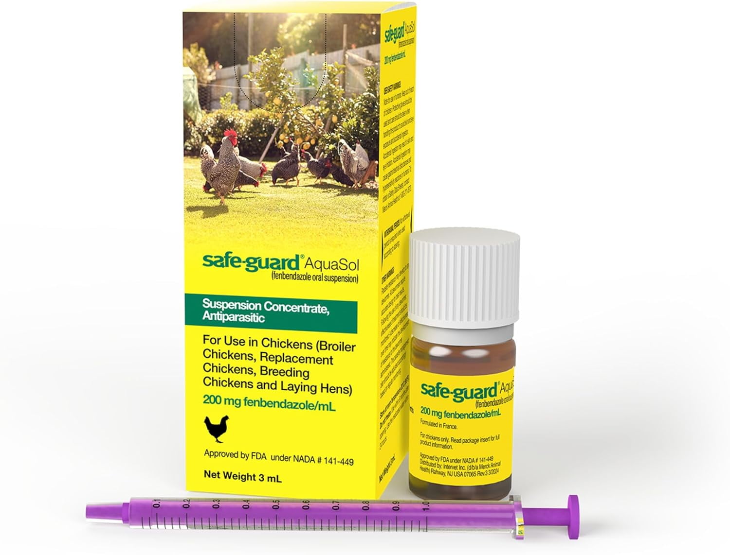 Safe-Guard AquaSol 3mL Chicken Dewormer FDA Approved Day No Egg - Main Image