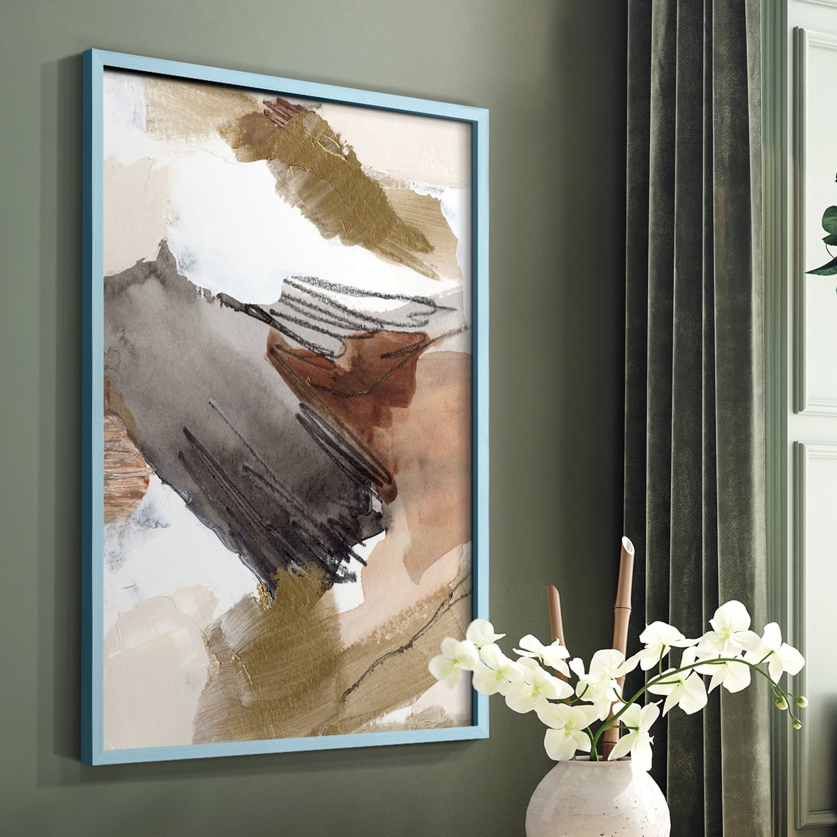 Antique Gold III Framed Print in Blue Solid Wood Framed Print No Nail Hanging