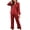 Red, variant on Womens Silk Satin Pajama Set Long Sleeve Notch Collar Loungewear Two Piece Sleepwear Button Down Pj Set
