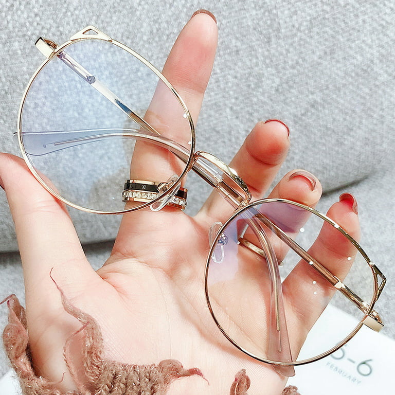 Blue Light Blocking Glasses Cute Anti Eye Strain Fashion Frame Glasses for Reading Play Computer, Size: One size, Gold