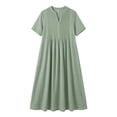 thumbnail image 6 of IUYRTFE Women's V Neck Short Sleeve Maxi Dress Cotton Linen Loose Fit Summer Casual Long Vacation Dress, 6 of 6