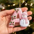 thumbnail image 7 of Acrylic Letter Christmas Ornament Pink Snowman Monogram Hanging Decoration with Initial for Xmas Tree Gift for Friends (3.15In), 7 of 7