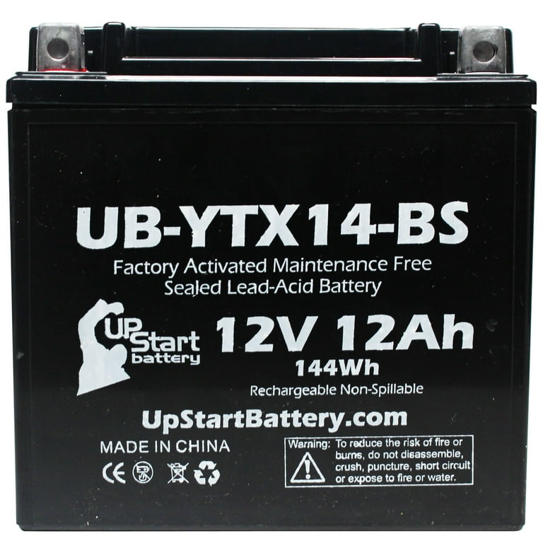 UpStart Battery Replacement 1999 Honda TRX300,FW FourTrax 300, 4x4 300 CC  Factory Activated, Maintenance Free, ATV Battery - 12V, 12AH, UB-YTX14-BS 