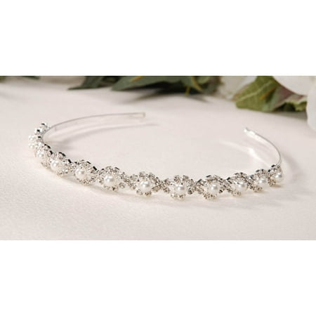 Victoria Lynn Tiara Headband - Silver - Rhinestones & Pearls