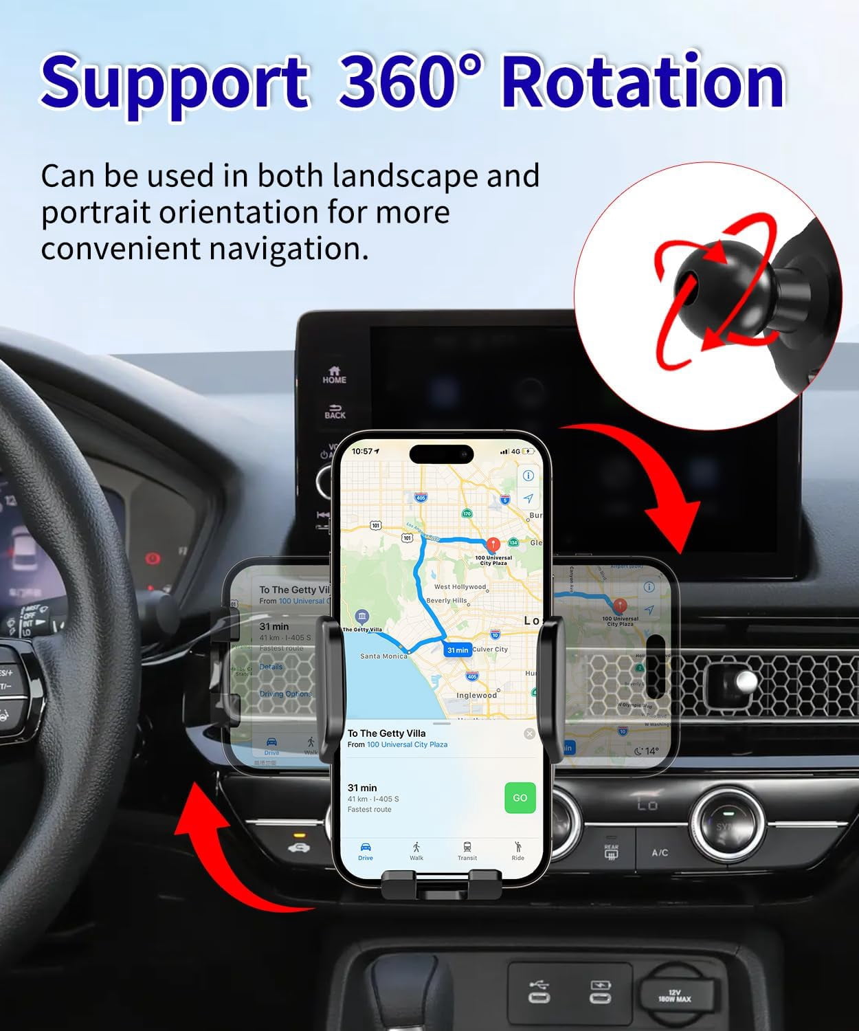 Car Phone Holder for Honda Civic 2024 2025 2026 Auto Accessories，One Hand Place & Pick，360° Rotation，Hands Free，for 4.7-7 inch Phones