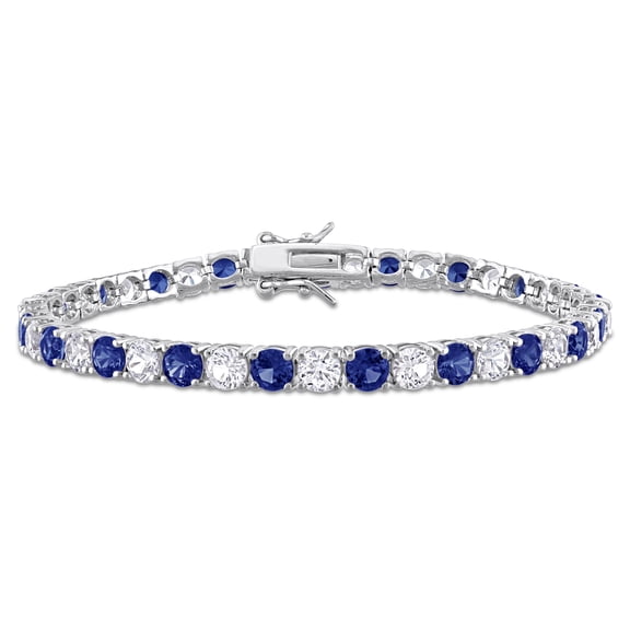 Everly Women's 14 1/4ct TGW Created Blue and White Sapphire Sterling Silver Tennis Bracelet