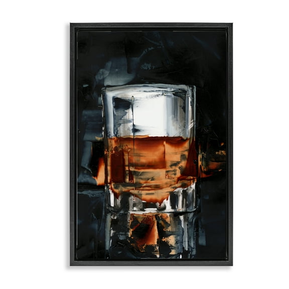 Stupell Industries Whiskey On Rocks Food & Beverage Painting Black Floater Framed Canvas Art Print Wall Art, 17 x 25