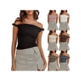 thumbnail image 3 of Rdhnmea Women Off Shoulder Tops Solid Color Boat Neck Casual T-Shirts, 3 of 9